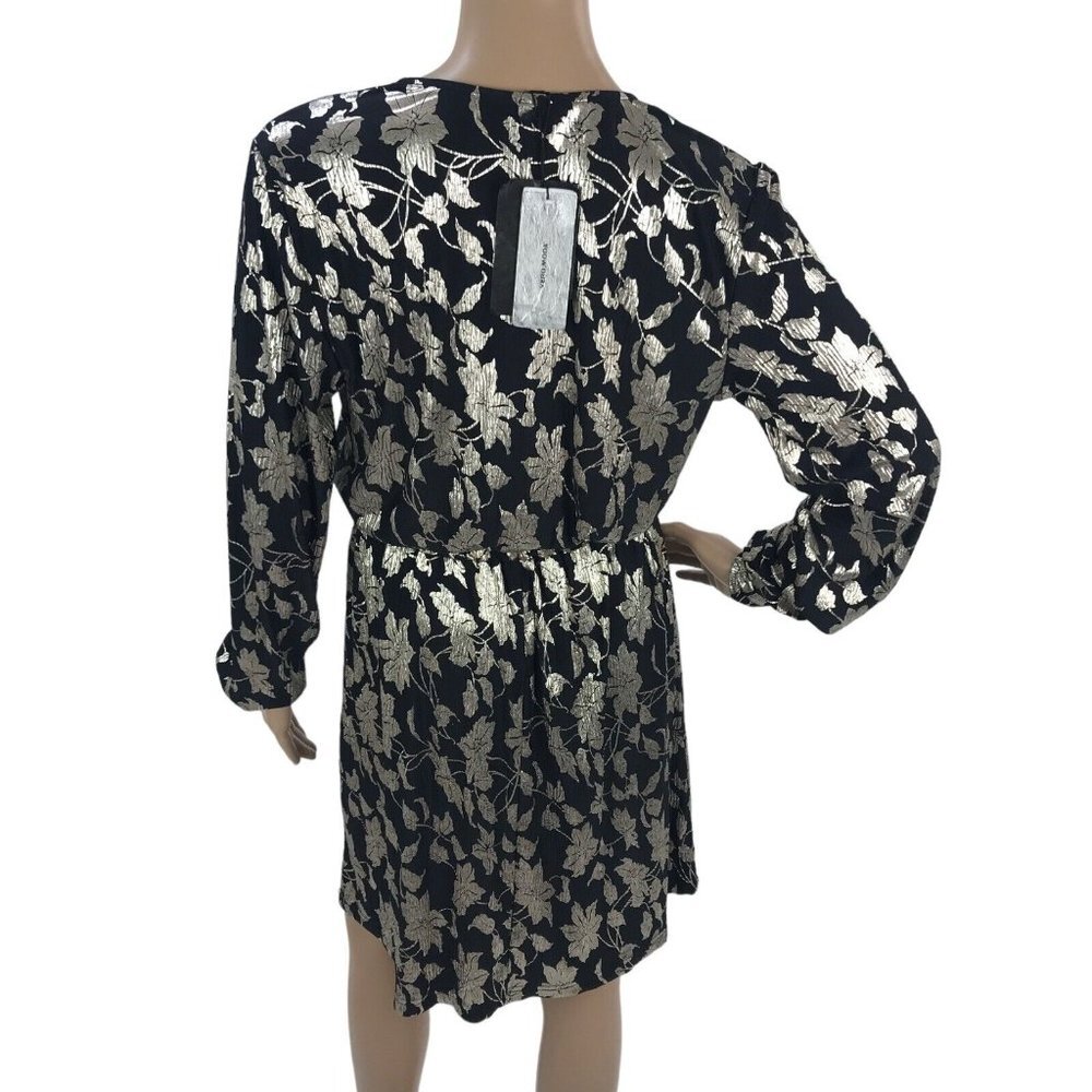 NWT Vero Moda Womens Floral A-Line Dress Metallic Long Sleeve VNeck Mini Dress S - Picture 6 of 8